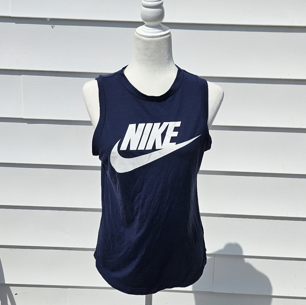 Nike Navy Blue Muscle Tank with White Swoosh Logo